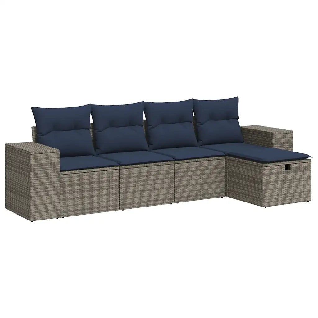 vidaXL Set Divano da Giardino 5 pz con Cuscini Grigio in Polyrattan