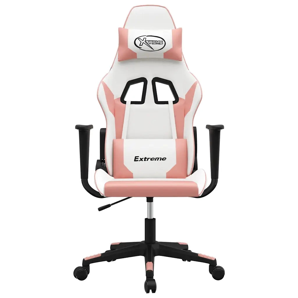 Sedia da Gaming | Sedia da e-sports Massaggiante Bianco e Rosa in Similpelle