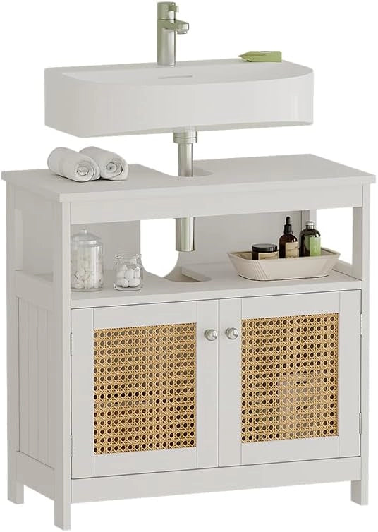 Mobile sottolavabo per bagno Rosario, Bianco, 60 x 60 cm con 2 ante e vano a giorno, per la conservazione di articoli da bagno e asciugamani