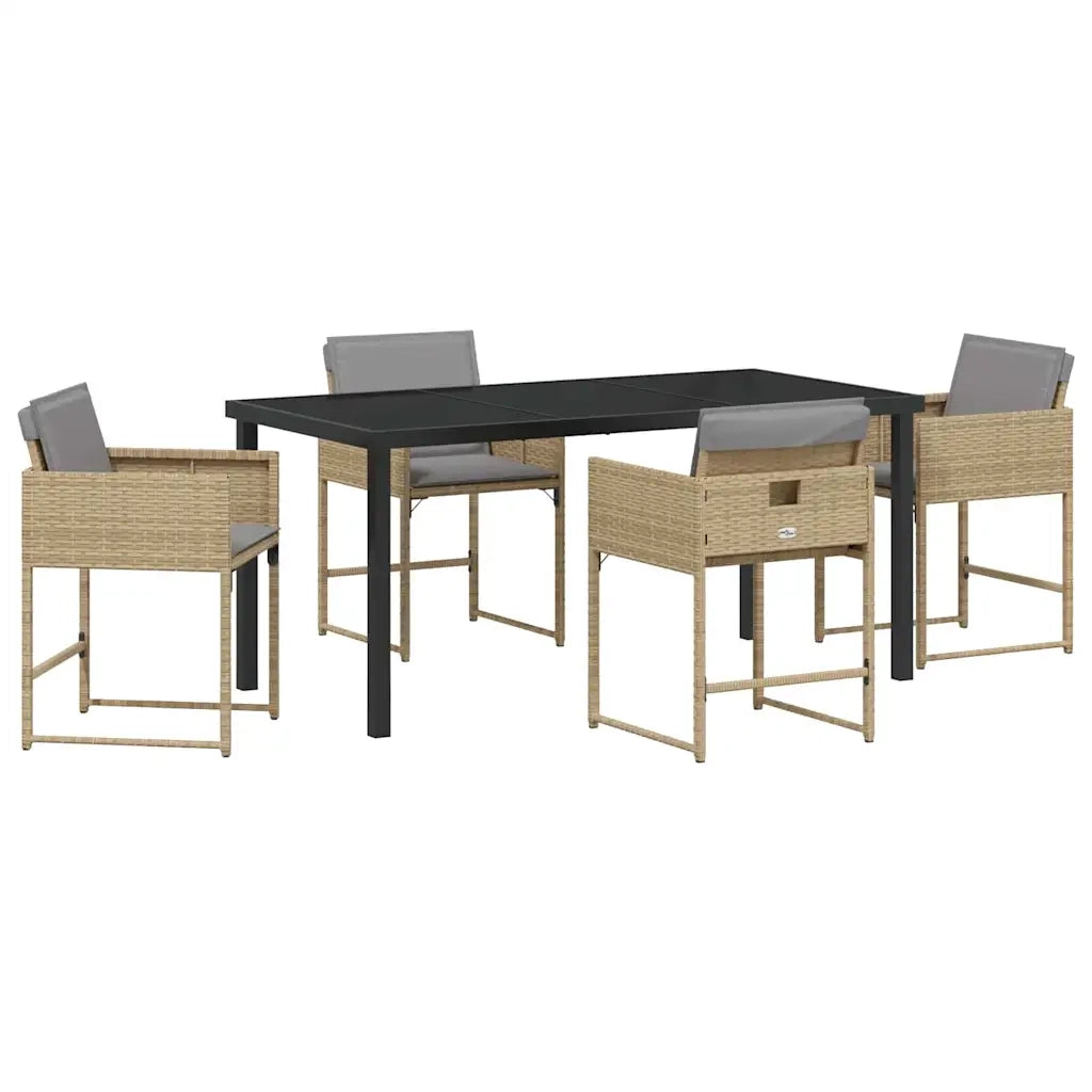Set da Pranzo per Giardino con cuscino 5 pz | Set Salotto da Giardino Beige polyrattan