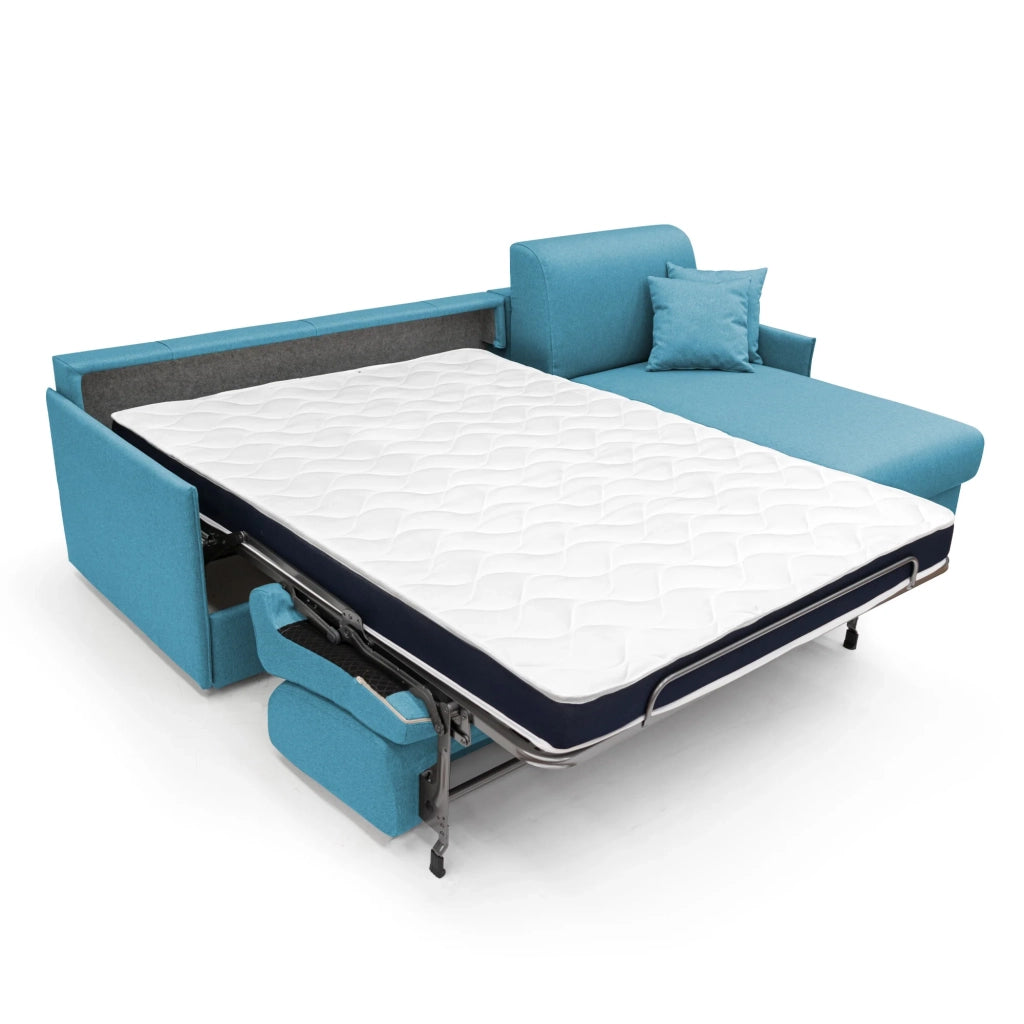 Evans Divano letto angolare con penisola in morbido tessuto impermeabile T13 272 cm Destro (mat. 160x197)  azzurro