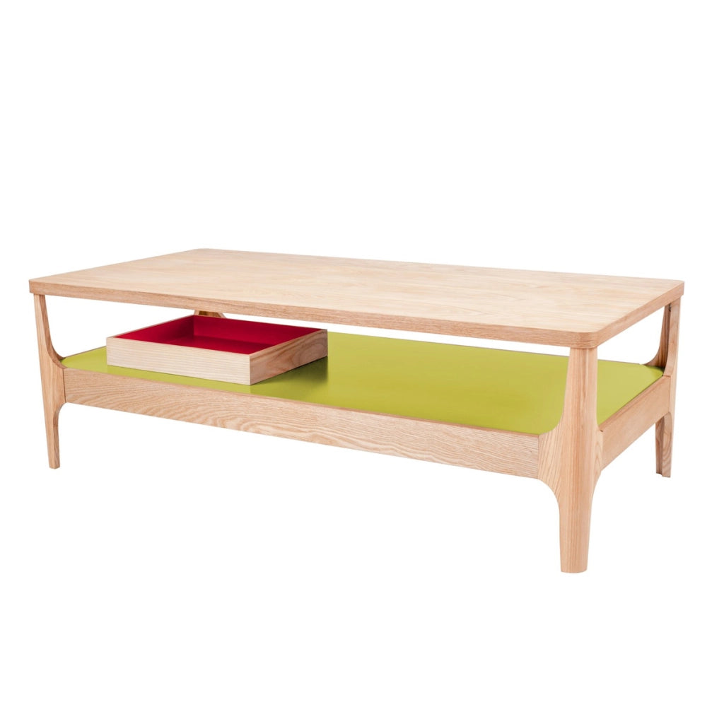 Tavolino da caffe' Addison II in frassino con ripiano verde 120x60 cm