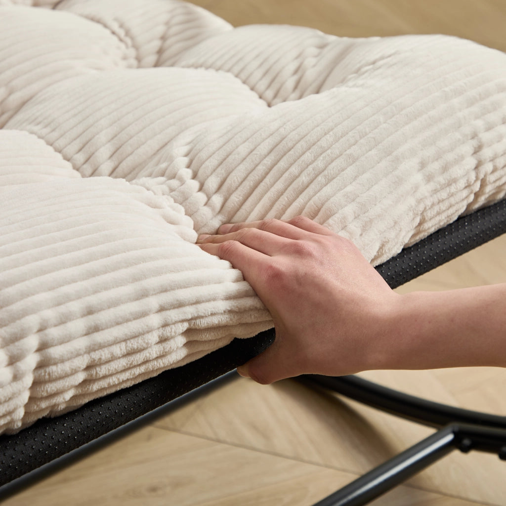 Sedia a Dondolo da Esterno Poltrona Basculante Regolabile con Cuscino Spesso senza Braccioli in Acciaio Bianca 75 x 116 x 82 cm