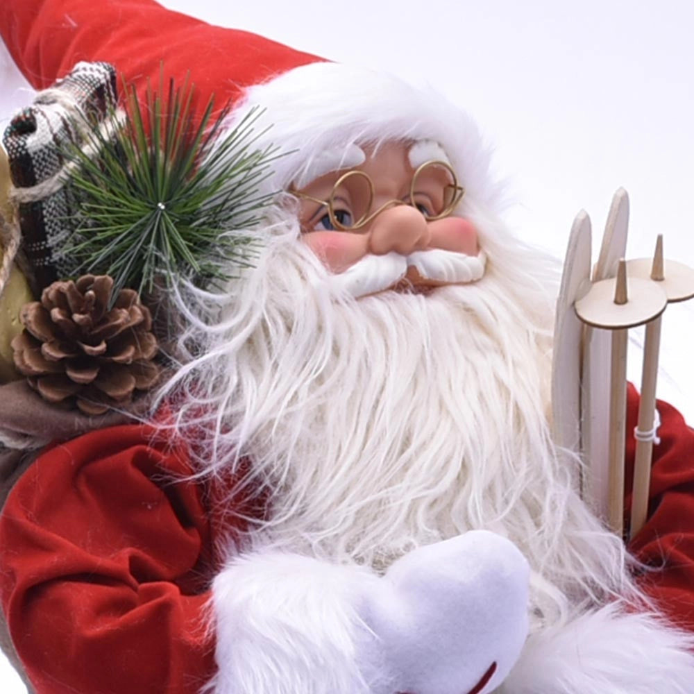 Trade Shop - Babbo Natale Classico 80cm In Plastica Vestiti In Tessuto Decorazione Natalizia -