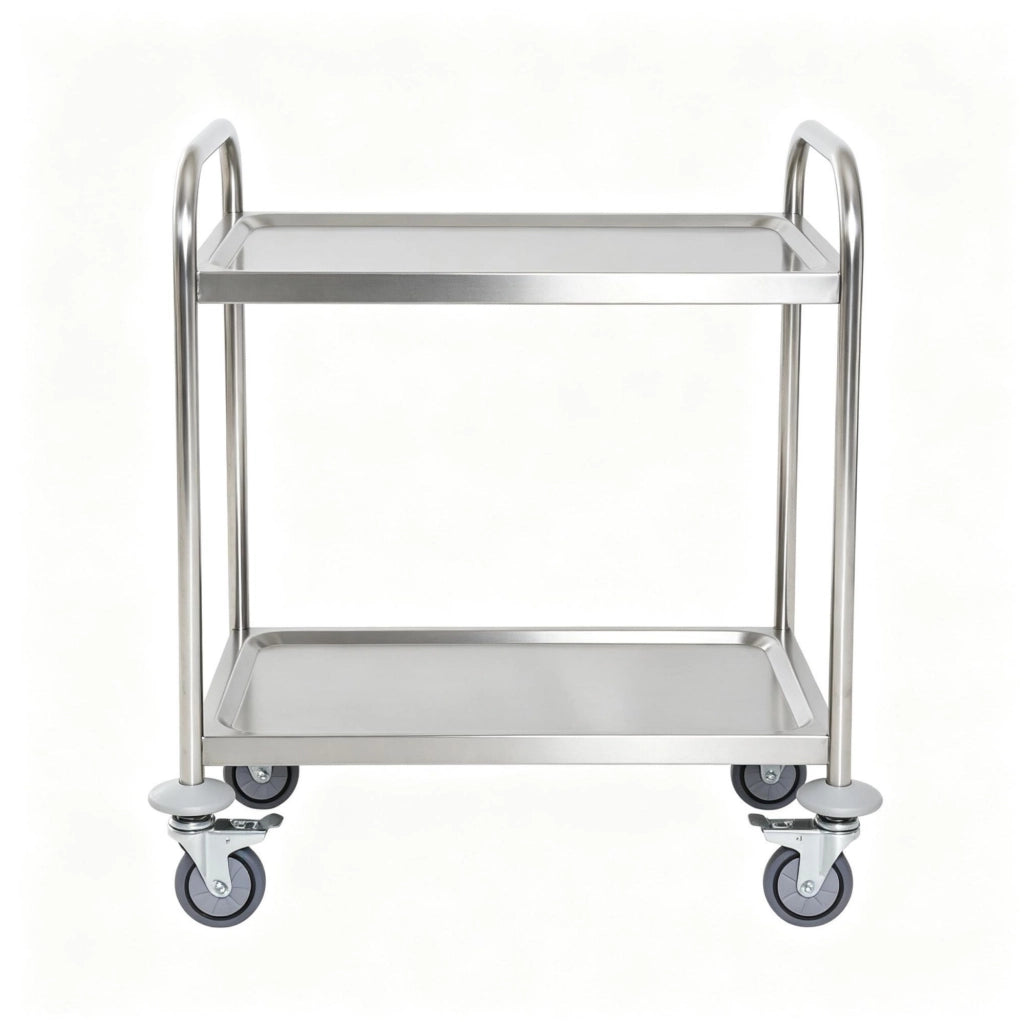Carrello da cucina in acciaio inox cromato a 2 ripiani