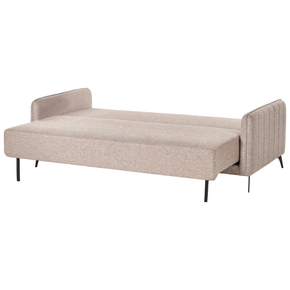 Divano letto in tessuto marrone chiaro imbottito 3 posti letto estraibile gambe in metallo funzione letto minimalista