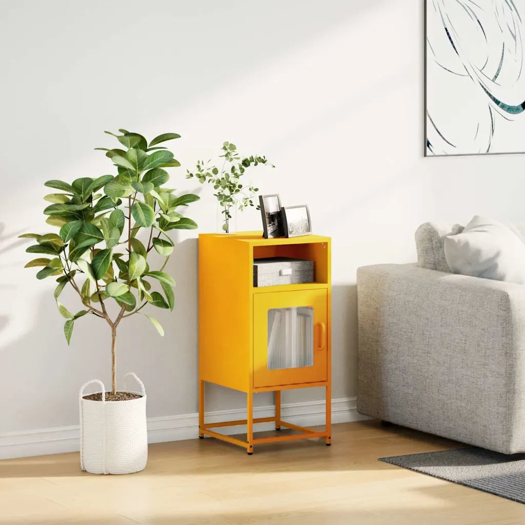 Comodino Giallo Senape 36x39x78 cm in Acciaio Laminato a Freddo