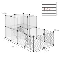 Recinto per Animali Modulabile con Pannelli 35x35 cm e Accessori, in Acciaio e PP, 140x70x70 cm, Nero
