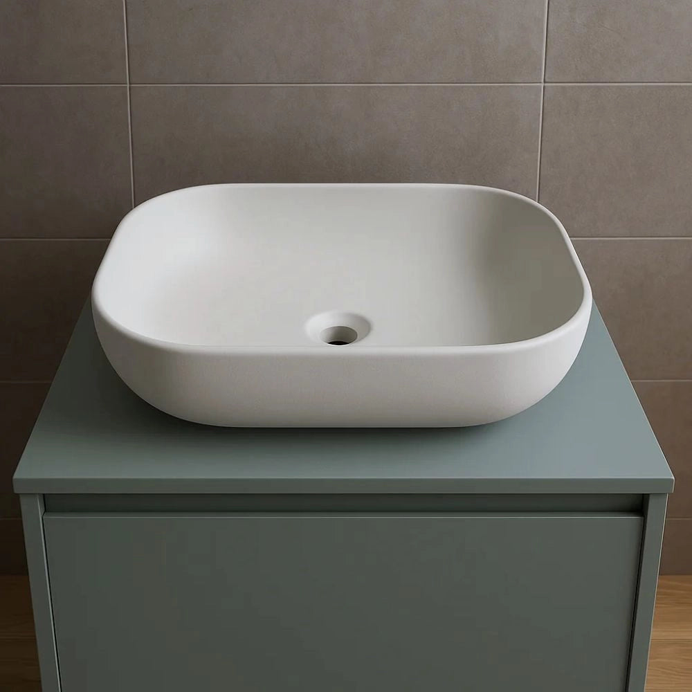 Lavabo da appoggio ceramica bianco rettangolare arredo bagno cm 45,5x32,5x13,5 *** finitura- opaco, confezione 1