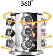 Kruidenrek verticale carrousel con 12 contenitori di erbe 100 ml, supporto in acciaio inox rotativo 360 gradi, carrello per erbe facile da pulire e adatto a molti utilizzi