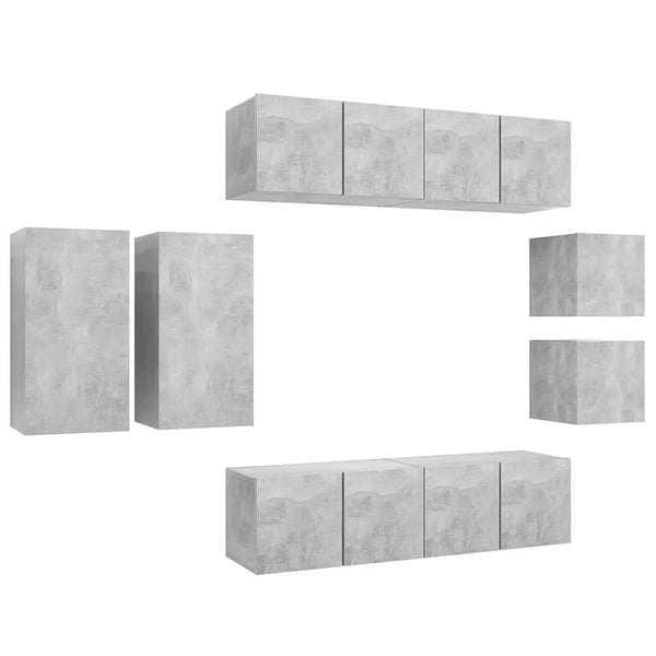 Set di mobili da 8 pezzi tra cui armadio credenza mobile TV televisore per soggiorno camera da letto salotto legno ingegnerizzato grigio 02_0024337