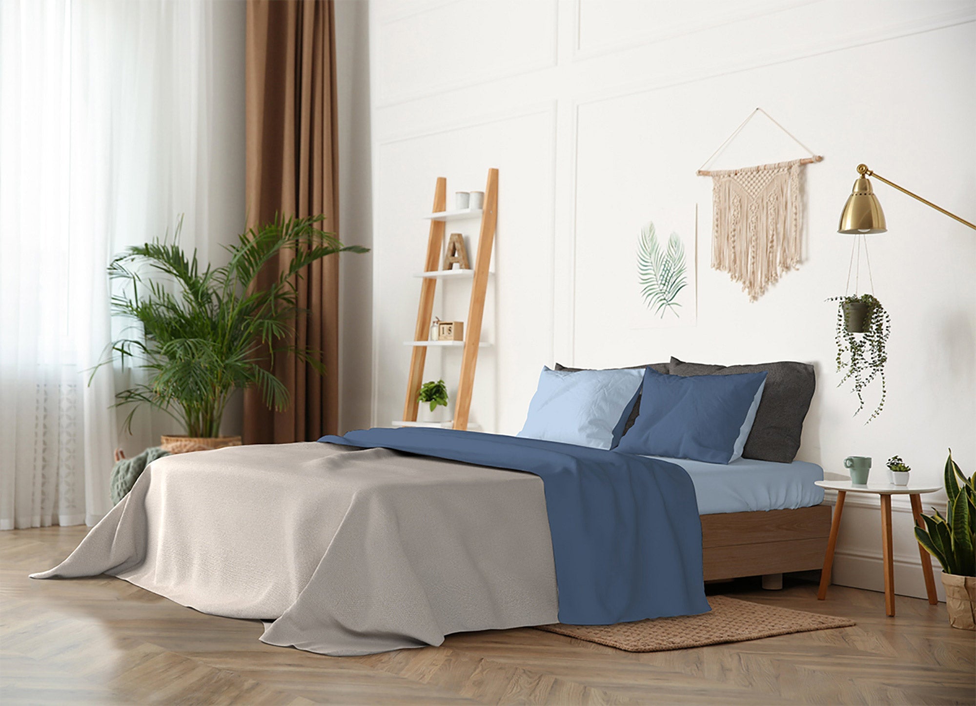 Set Lenzuola Singolo Sopra Sotto e Federe Doubleface Avio/Azzurro