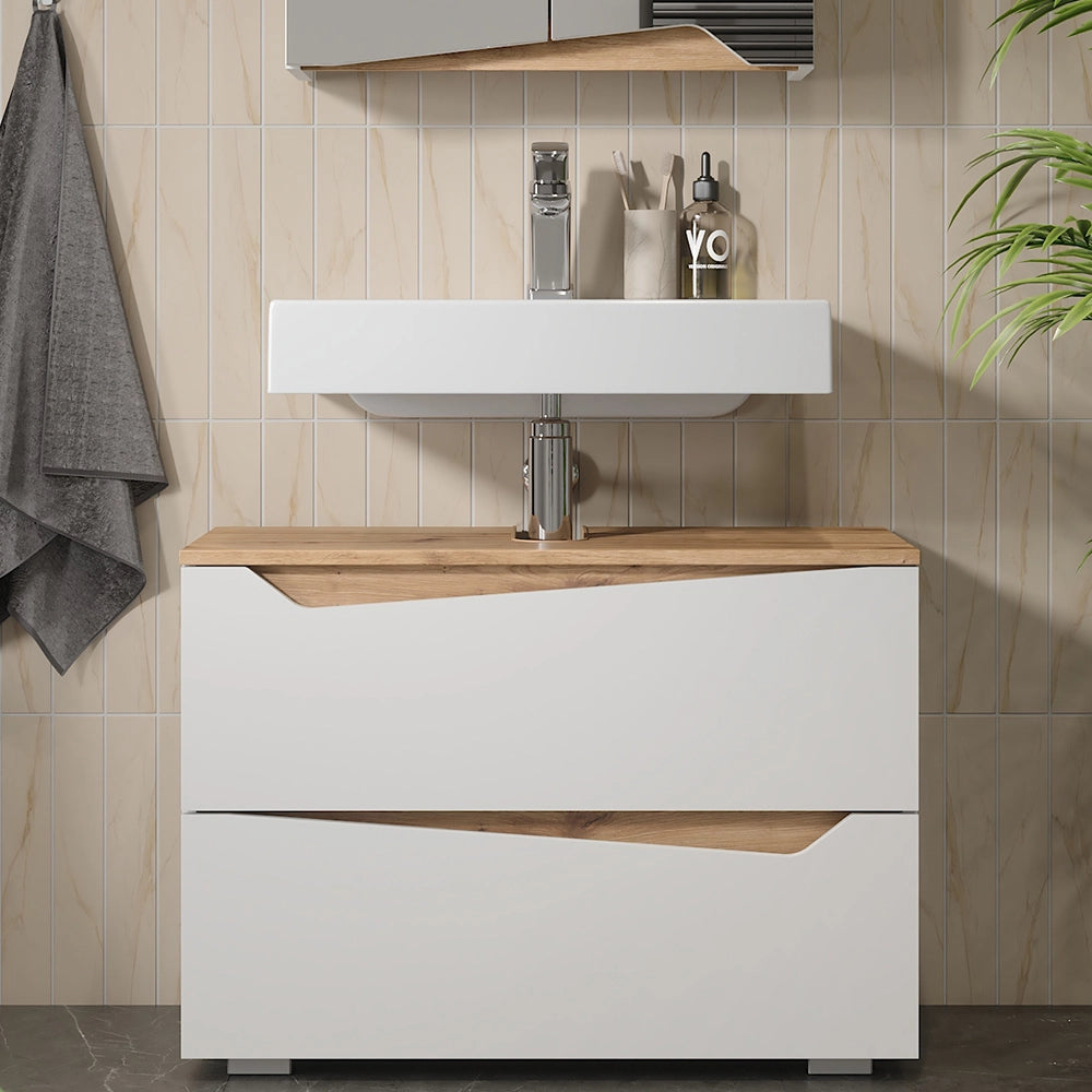 Vicco Mobile sottolavabo per bagno Bianco/Artisan 80 x 57.5 cm con 2 cassetti