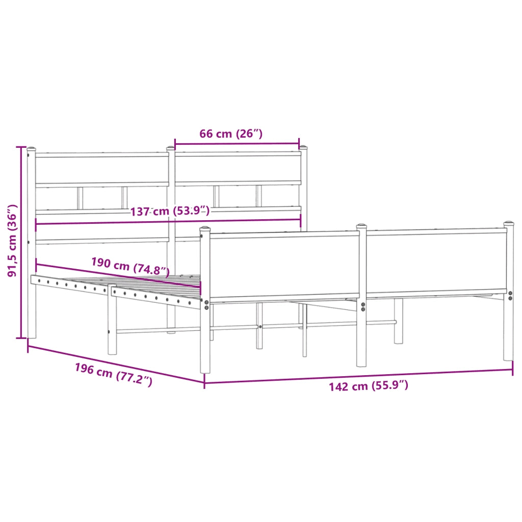 vidaXL Giroletto senza Materasso Rovere Fumo 137x190 cm in Truciolato