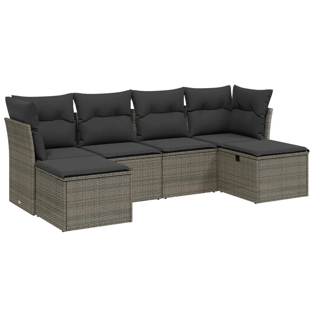 Set Divano da Giardino 6 pz con Cuscini Grigio in Polyrattan