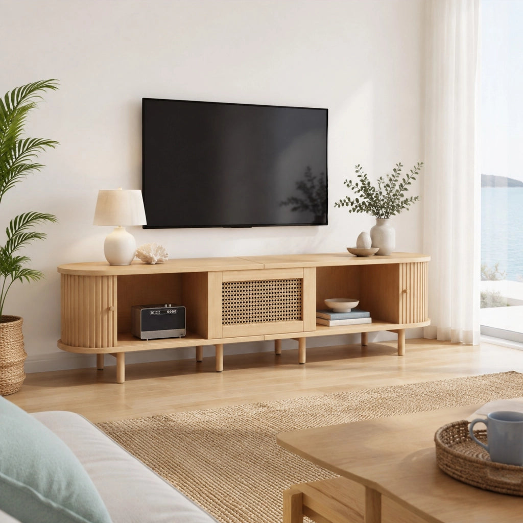 Mobile TV con 2 ante scorrevoli e 1 cassetto - per soggiorno - MDF - 180×40×40 cm - naturale