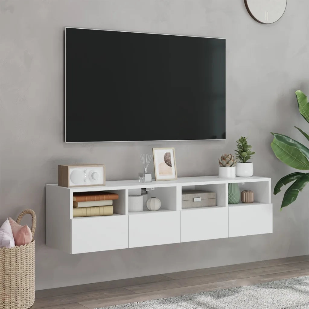 Mobili TV a Parete 2pz Bianchi 60x30x30 cm in Legno Multistrato 836855