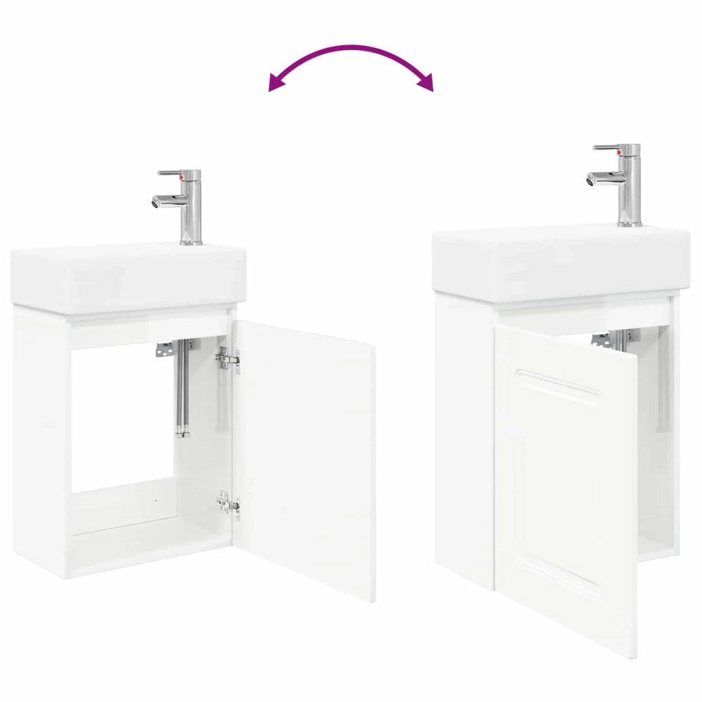 Mobile bagno con rubinetto Bianco Lucido 45,5 x 22,5 x 84 cm 889475