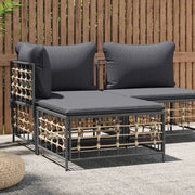 Sedia da giardino-Poggiapiedi da Giardino con Cuscino in Polyrattan Grigio Scuro