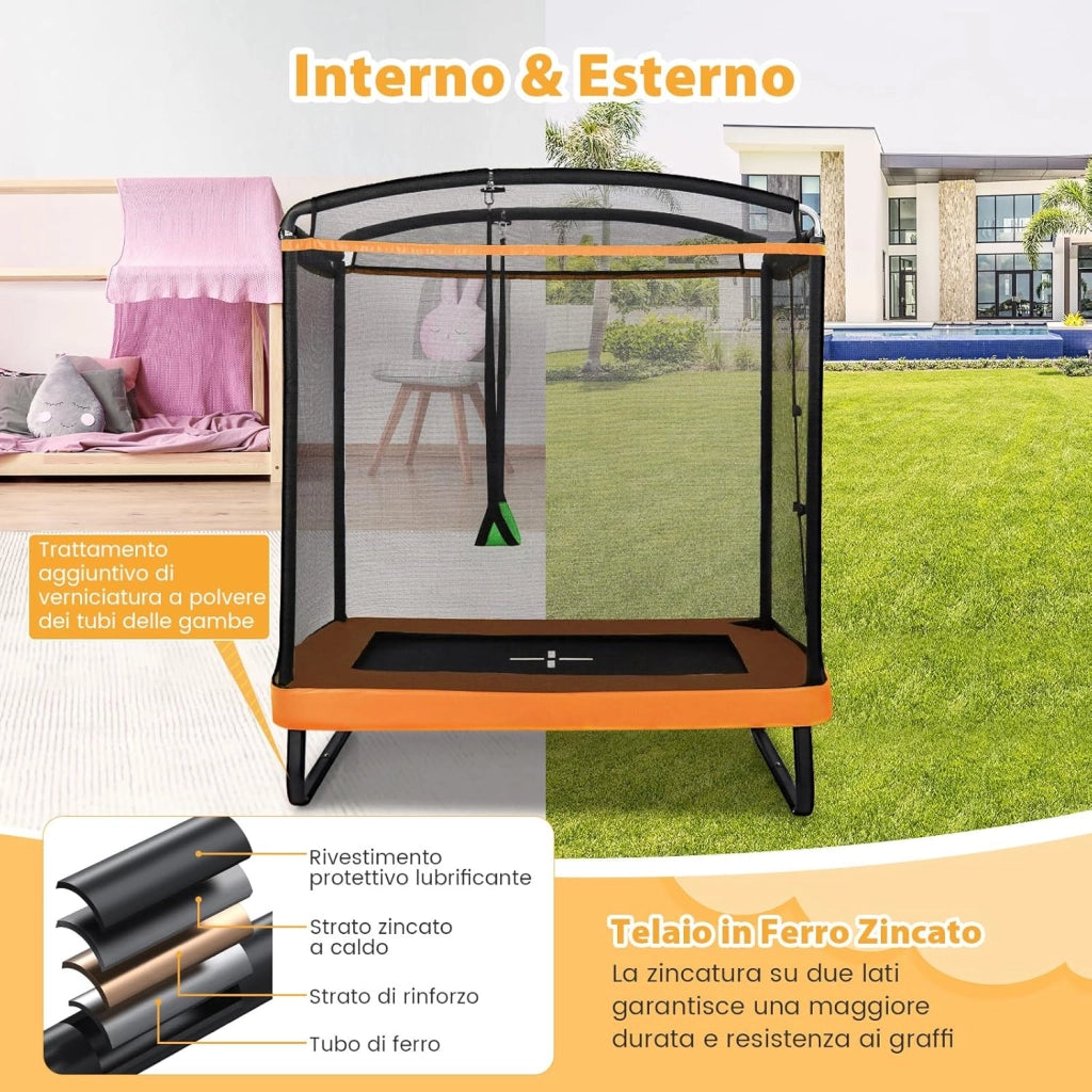 Trampolino per Bambini Rettangolare, Tappeto Elastico da Esterno ed Interno per Bambini da 190CM con Altalena e Rete di Sicurezza per Bambini più di 3 Anni, Portata 100kg