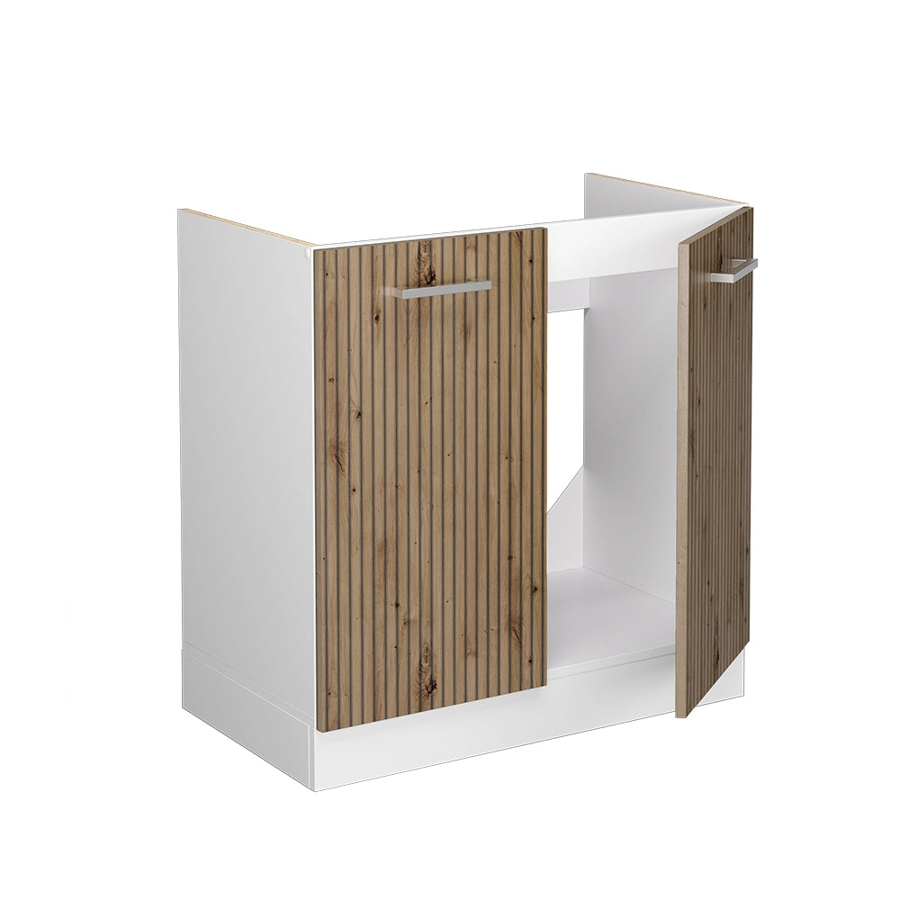 Mobile lavello cucina R-Line Rovere artigianale/Bianco 80 cm, PL Rovere Vicco