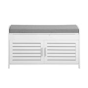 Panca contenitore con 2 ante Scarpiera con vano portaoggetti Panca ingresso Bianco, L90xP33xA50 cm FSR102-W