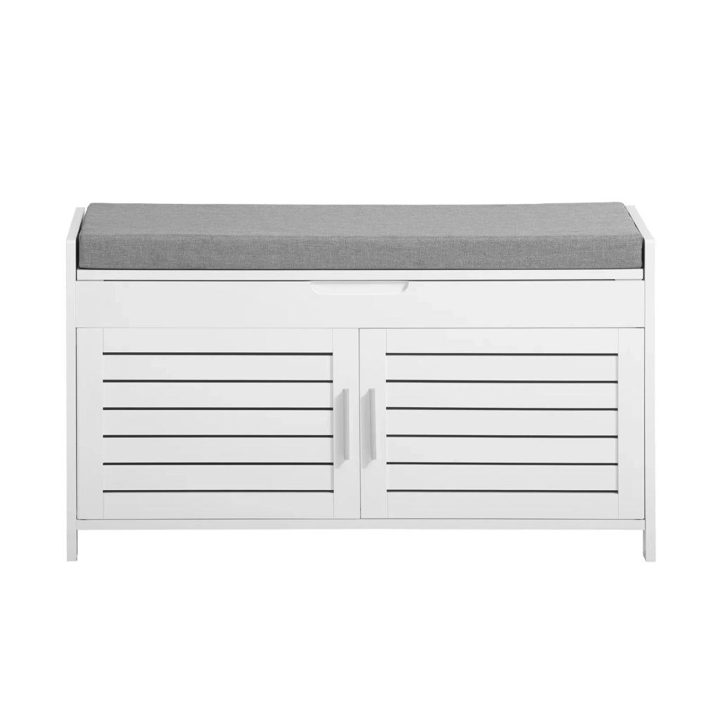 Panca contenitore con 2 ante Scarpiera con vano portaoggetti Panca ingresso Bianco, L90xP33xA50 cm FSR102-W