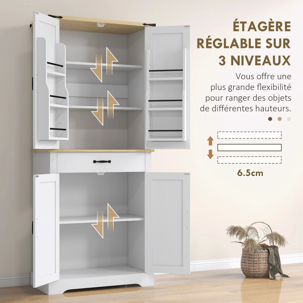 Armadio da cucina ¨C zephmum ¨C 4 ante, 6 ripiani, 1 cassetto, bianco, 76.5x40x181 cm