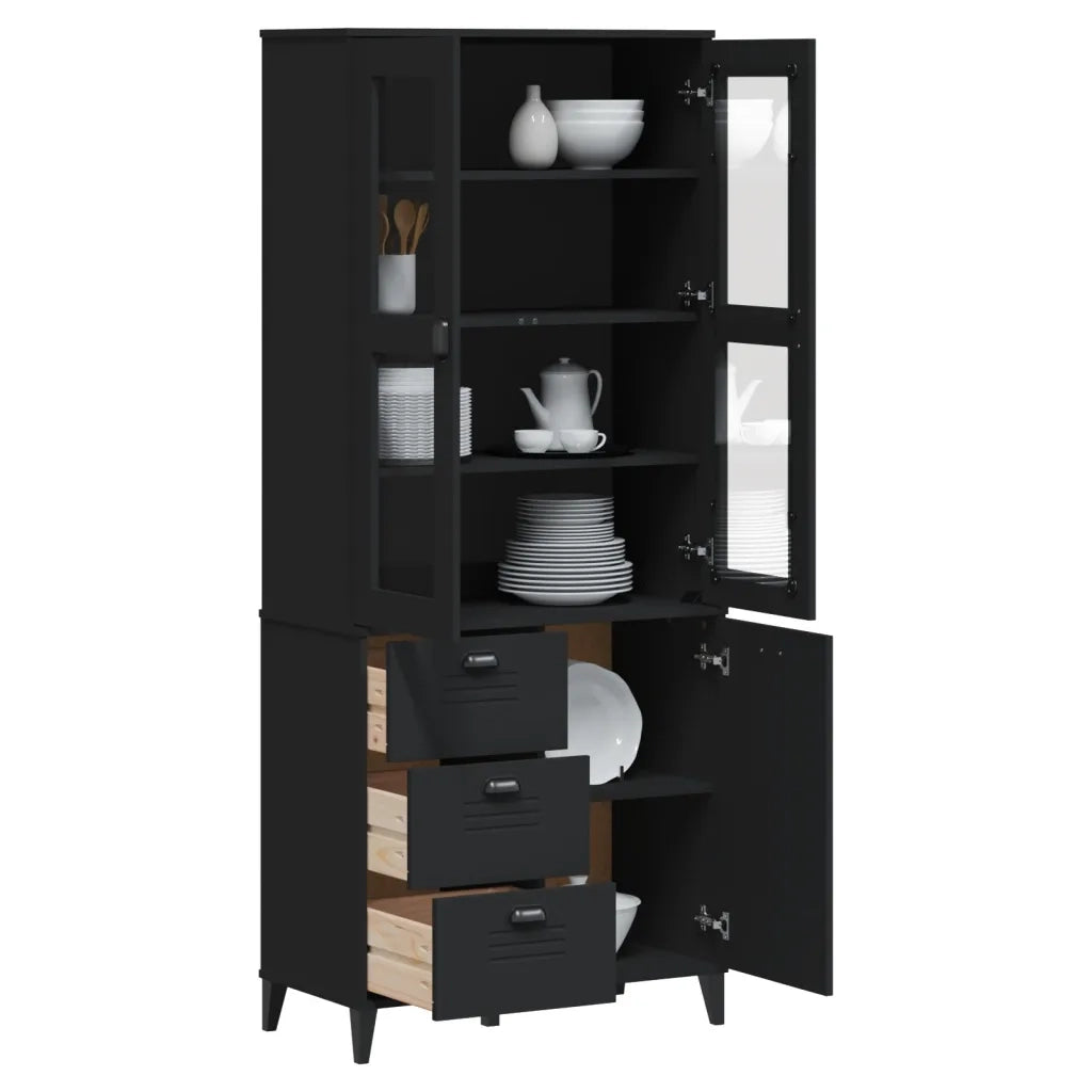 Credenza VIKEN Nera 80x40x190 cm in Legno Massello di Pino 3207145