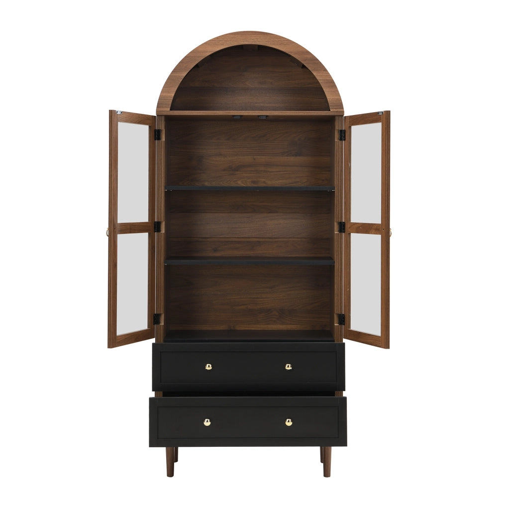 Sideboard contenitore con ripiani regolabili 70x38x165 cm in MDF e vetro; finitura noce