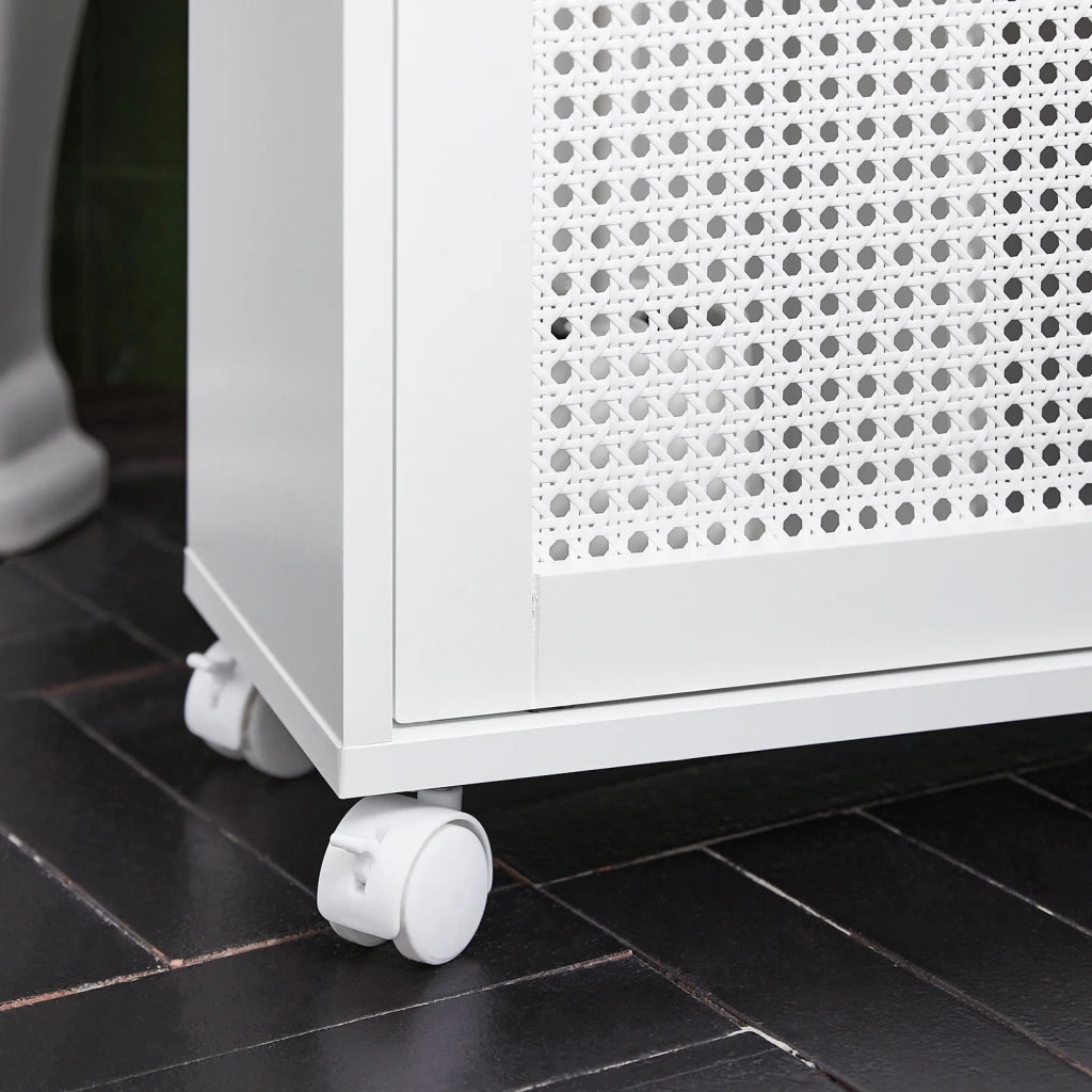 Mobile Nicchia Con Ruote Carrellino Salvaspazio Con Due Ante Scorrevoli In Rattan Mobile Bagno Bianco 20x65x70cm BZR119-W SoBuy
