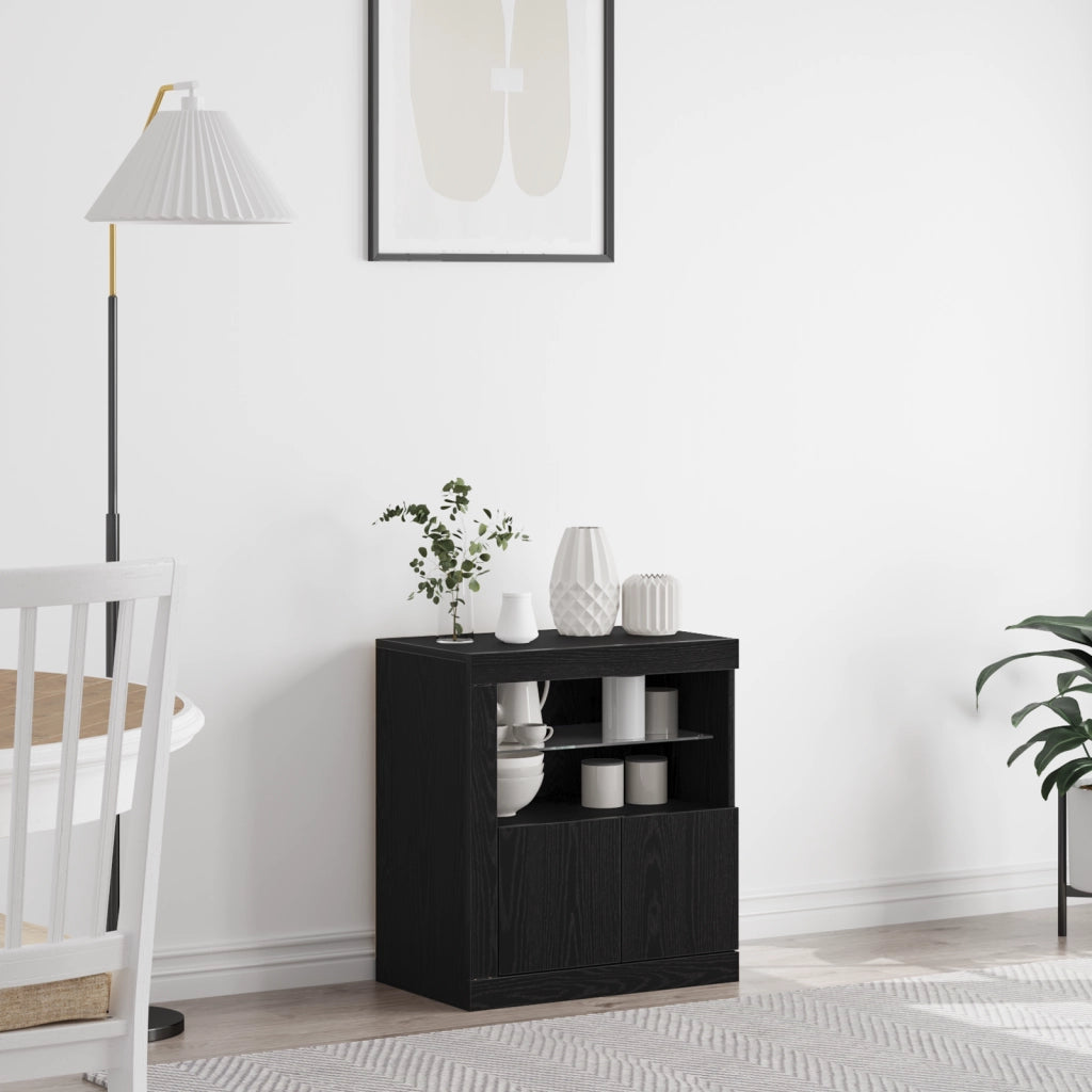 Sideboard  con luci LED Nero Rovere 60,5x37x67 cm