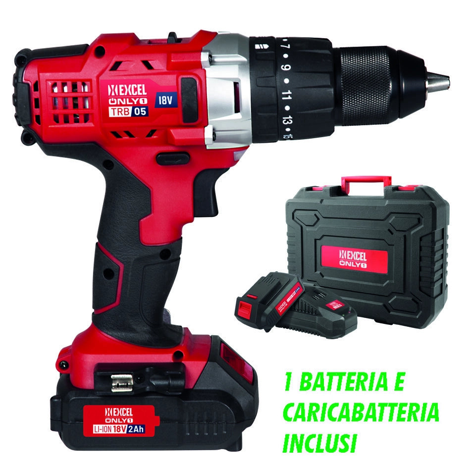 TRAPANO AVVITATORE A BATTERIA LITIO 18V 2AH PERCUSSIONE TRB05 ONLY1    EXCEL ONLY1