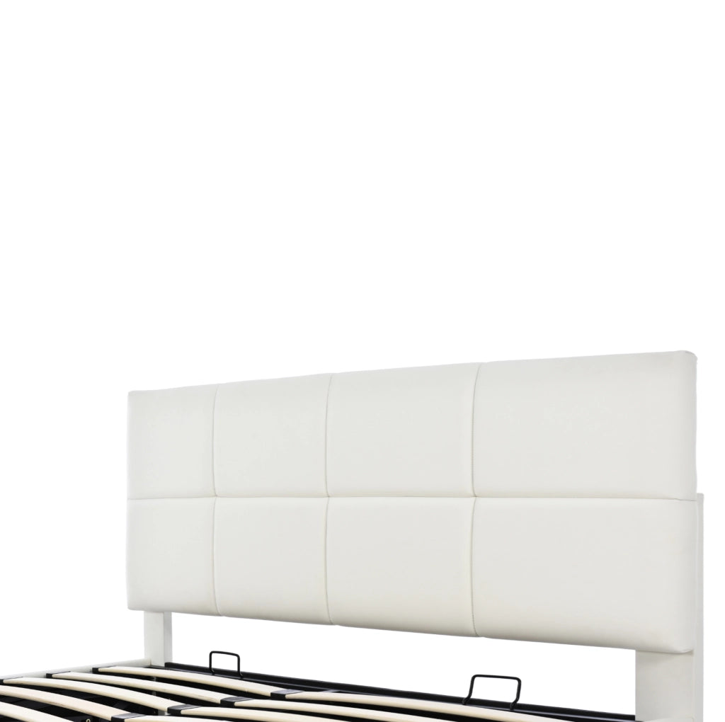 Letto matrimoniale imbottito 160x200 cm con LED; contenitore idraulico e struttura in metallo; bianco