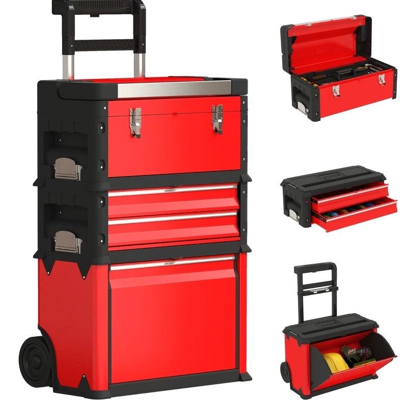 Carrello portautensili modulare rosso con 3 unità