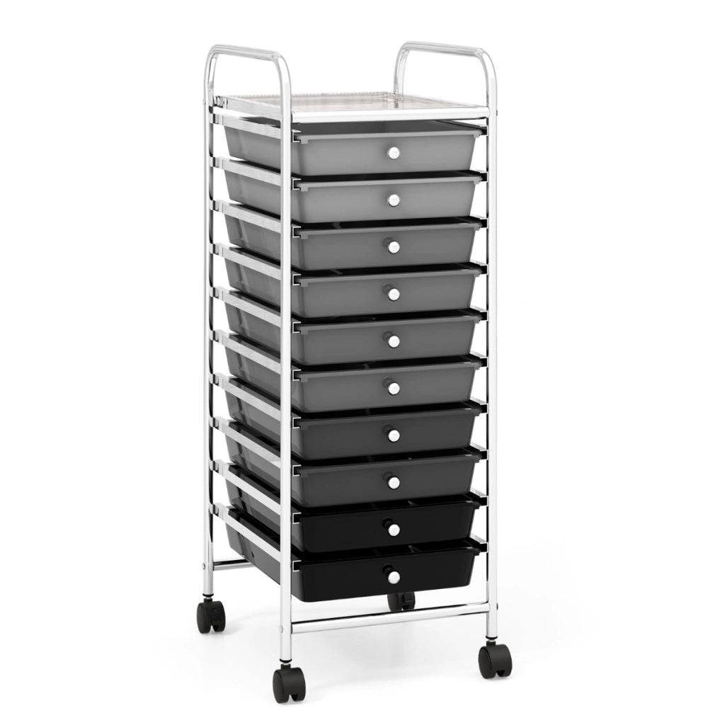 Carrello cassettiera multiuso con 10 cassetti da cucina-Contenitore con ruote a 10 ripiani per bagno Grigio