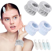 Set di bende per il lavaggio del viso, donne, maniche assorbenti, Blu - Set da 2 con 4 clip a forma di oca