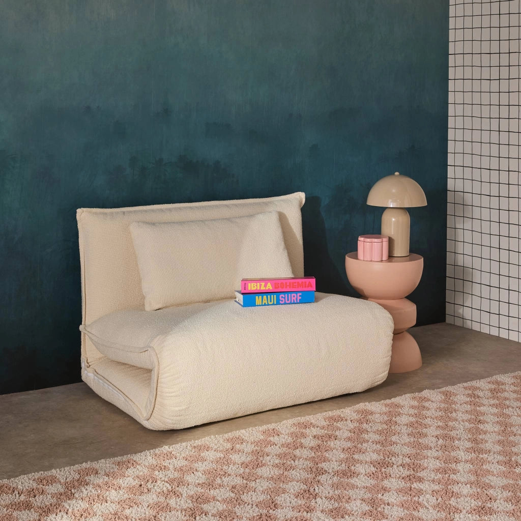 Poltrona letto trasformabile 1 posto bouclé testurizzato, bianco
