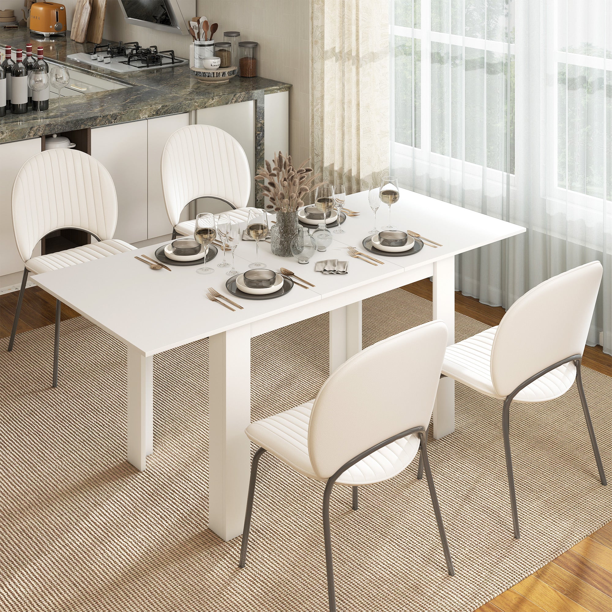 Tavolo Allungabile da Pranzo 140-180x80x75 cm per 6-8 Persone in MDF Bianco