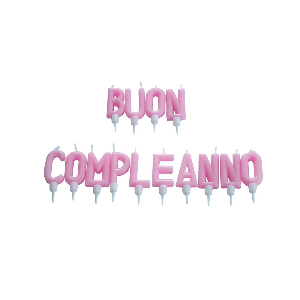 Trade Shop - Candeline Candele Con Scritta Buon Compleanno Colore Rosa Per Torta Festa Party -