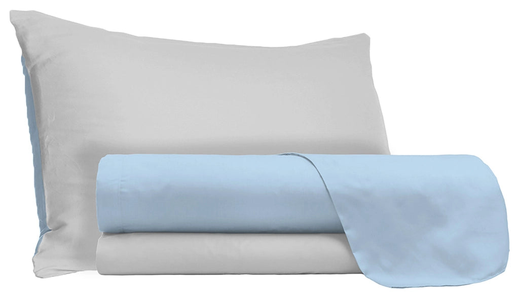 Set Lenzuola Matrimoniale Sopra Sotto e Federe Doubleface Azzurro/Grigio Chiaro
