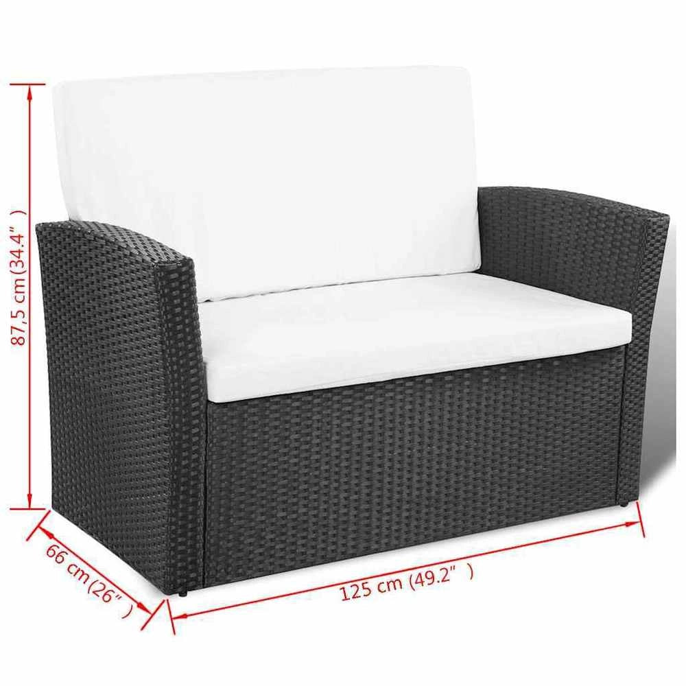 4-piece Garden Lounge Set With Cushions, Poly Rattan, Black