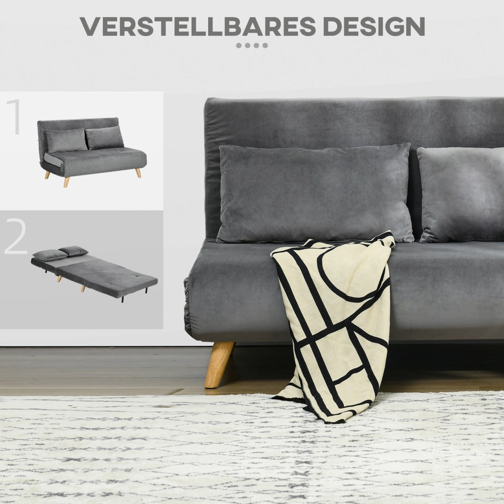 Poltrona convertibile con schienale regolabile e funzione letto in poliestere effetto velluto grigio per piccoli spazi