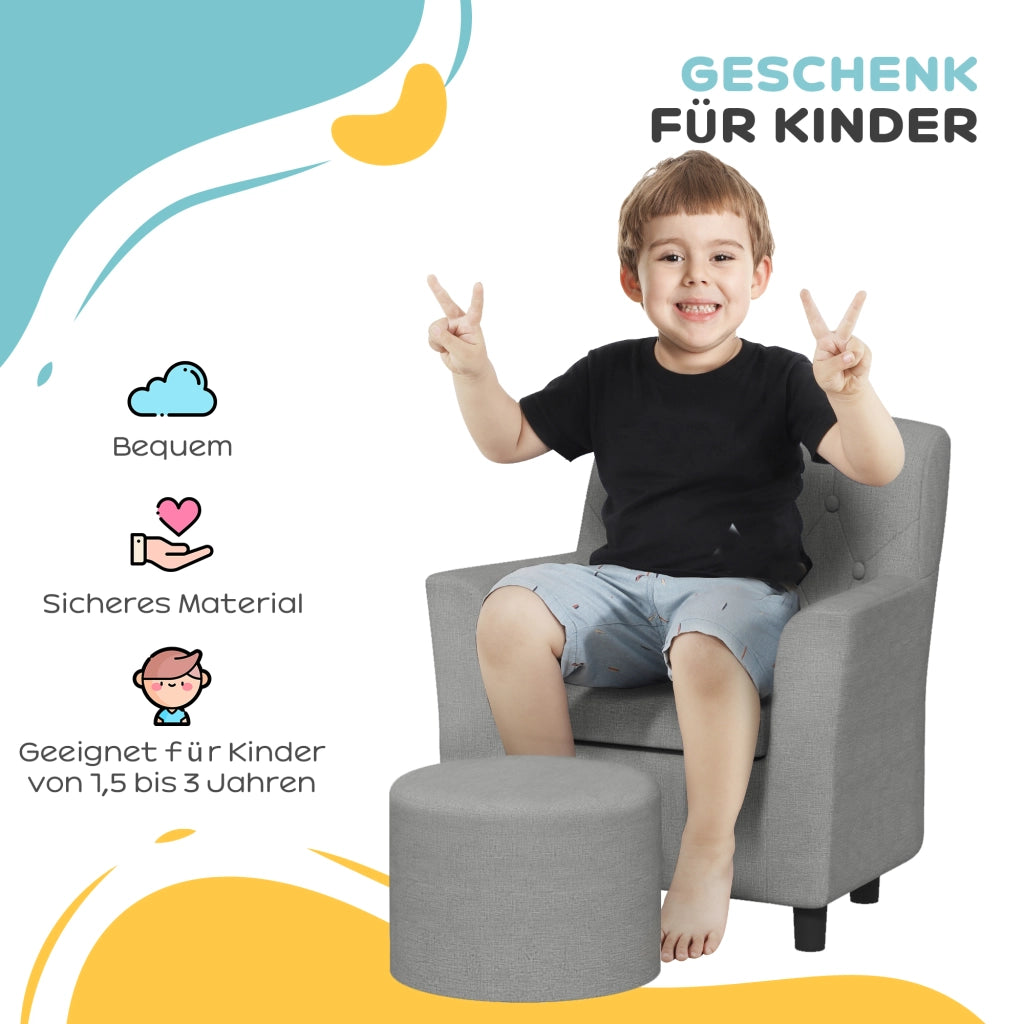 Poltrona per Bambini con Pouf ¨C Zephmum ¨C Grigio, Tessuto, Legno