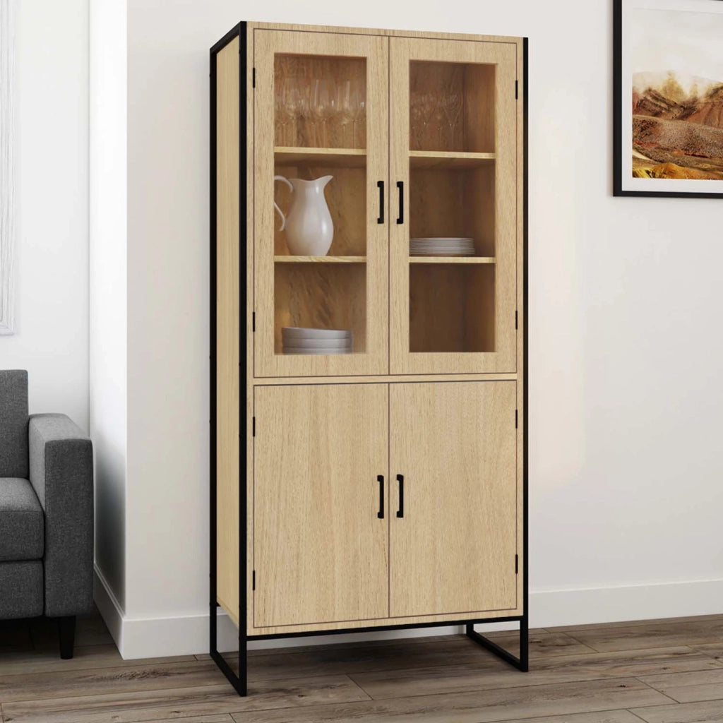 IDMarket - DETROIT Mueble de porcelana de diseño industrial de 4 puertas H. 176 cm
