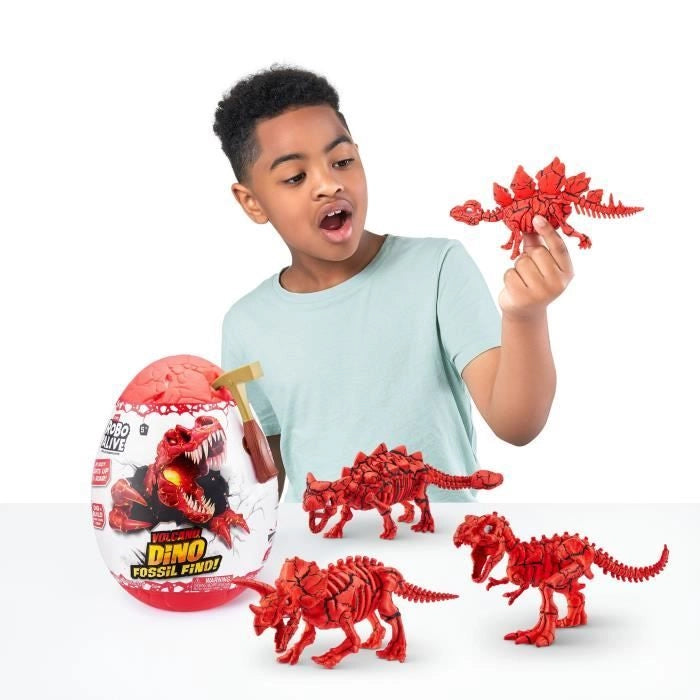 Gioco di scavo - ZURU - ROBO ALIVE Vulcano Fossil Find S2 - Fossili di dinosauro - Suoni e luci - Roccia e sabbia