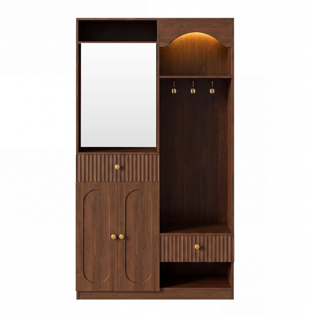 Garderoba da ingresso 100x35x180 cm con specchio; luci LED; MDF; noce