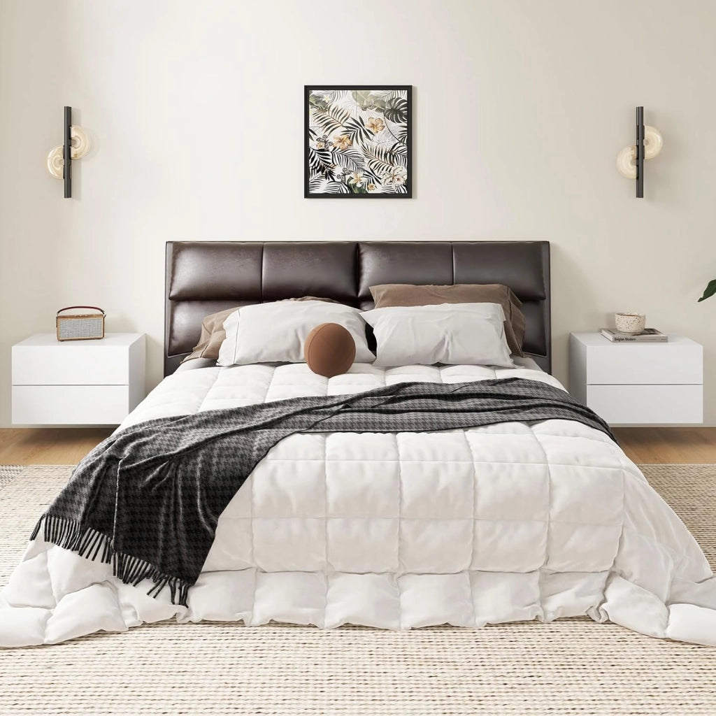 Comodino Camera da Letto Sospeso, Comodino in Legno con 2 Cassetti Salvaspazio, Comodino per Cameretta Moderno da Parete, per Soggiorno, 42 x 30 x 28 cm (Bianco)