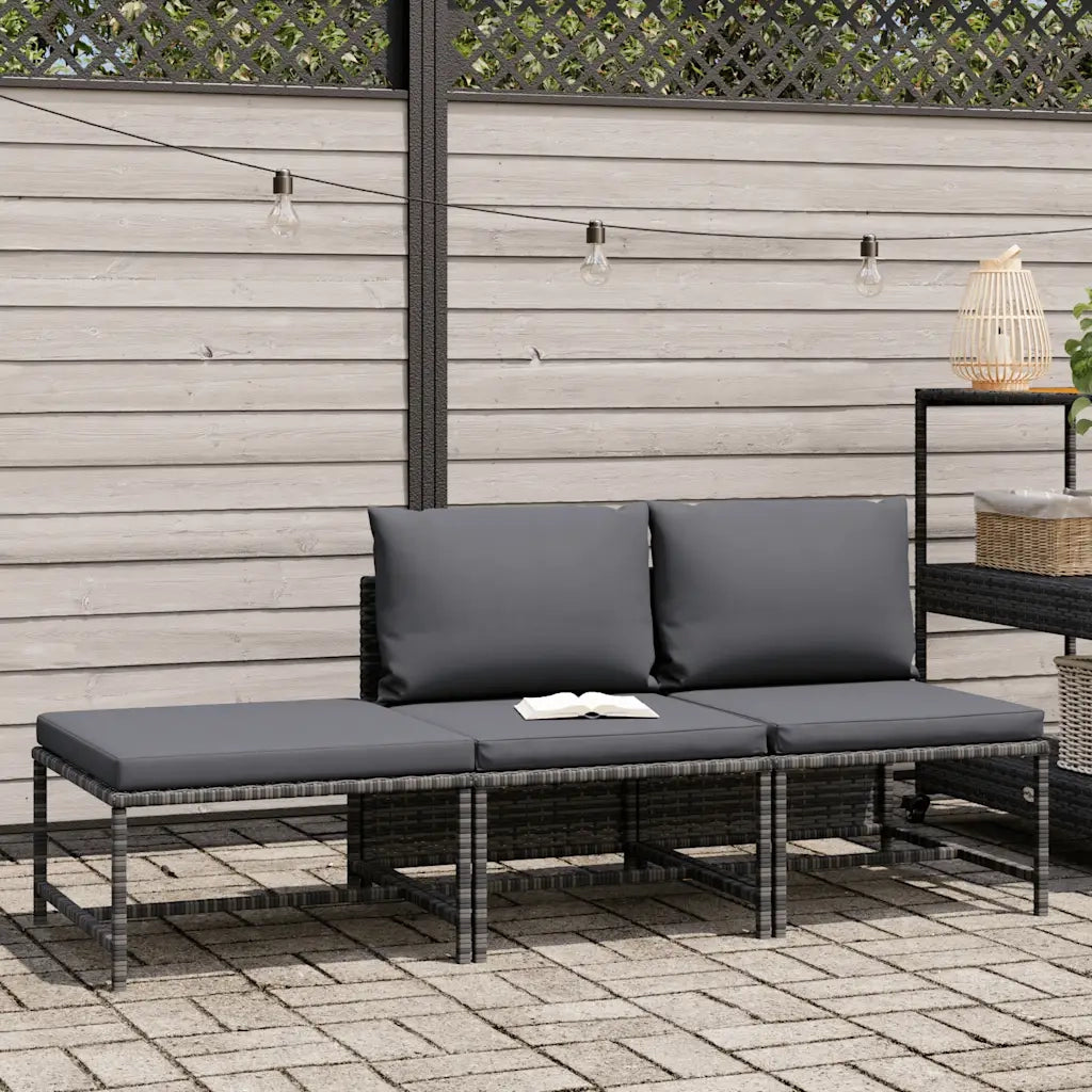 Set Divani da Giardino 3 pz con Cuscini Grigio in Polyrattan 313500