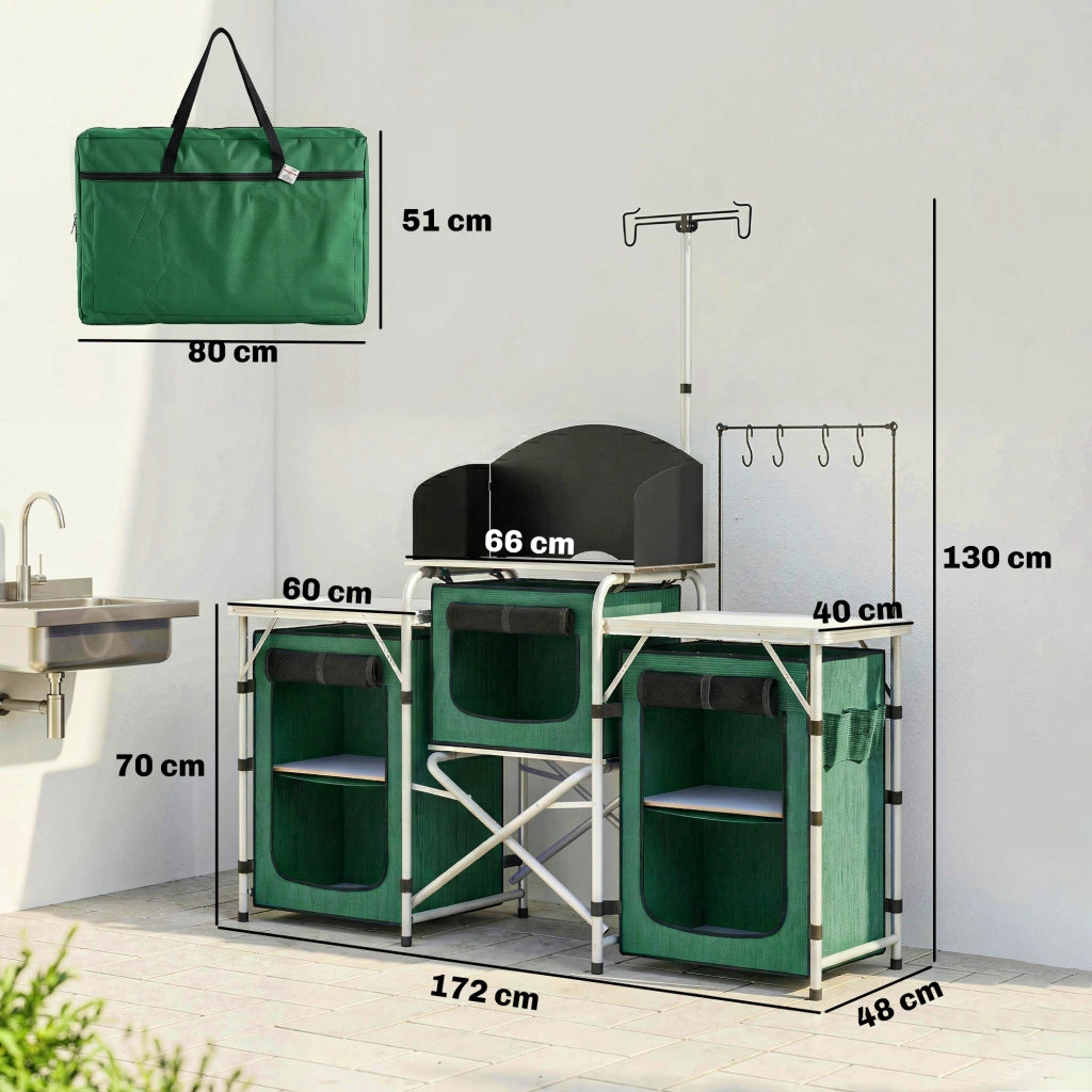 Tavolo da cucina pieghevole con 3 tavolini e 4 ganci ¨C zephmum ¨C 172x48x130 cm verde